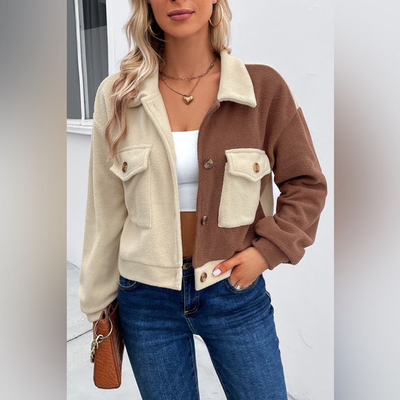 Color Block Pocketed Button Up Jacket - Picture 4 of 5